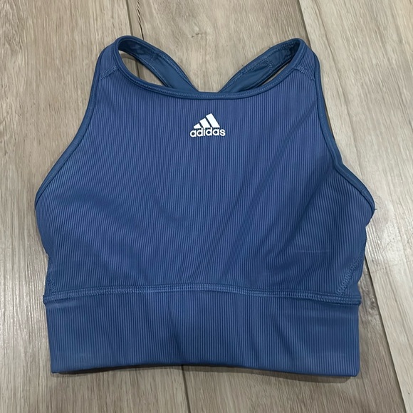 adidas Other - adidas Blue Ribbed High-Neck Sports Bra